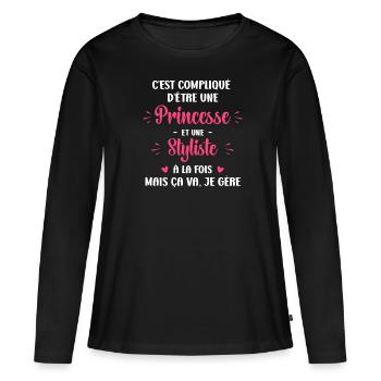 C est compliqué princesse et Styliste - T-shirt manches longues Premium bio Femme - noir - Devant - Julia (174cm)