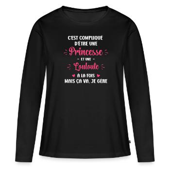 C est compliqué princesse et Louloute - T-shirt manches longues Premium bio Femme - noir - Devant - Julia (174cm)