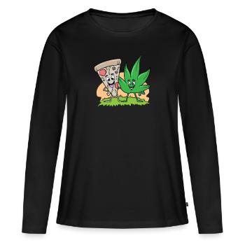 Pizza et Weed Cannabis Marijuana - T-shirt manches longues Premium bio Femme - noir - Devant - Julia (174cm)