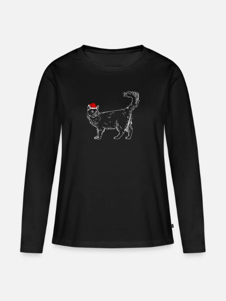 Weihnachtskatze - Frauen Premium Bio Langarmshirt - Schwarz