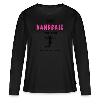 Beste Handball Spielerin Handballerin Handballer - Frauen Premium Bio Langarmshirt - Schwarz - Vorne - Julia (174cm)