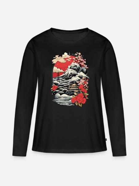 Japanese Vintage Landscape Art - Women's Premium Organic Long Sleeve Shirt - black