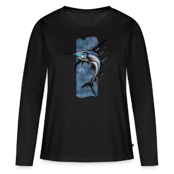 Souverain dentelé : le glissement royal de l’espadon - T-shirt manches longues Premium bio Femme - noir - Devant - Julia (174cm)
