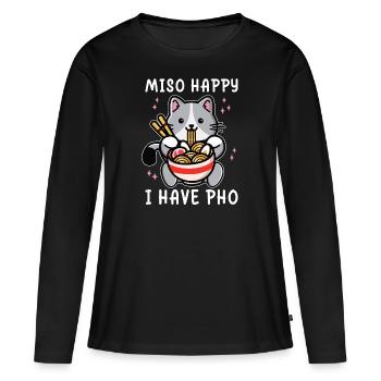 Drôle Pho Mignon Chat Kawaii Mangeant Pho - T-shirt manches longues Premium bio Femme - noir - Devant - Julia (174cm)