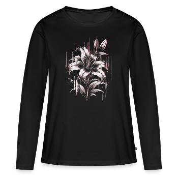Gothic Lilie – Dunkle Ästhetik, Distressed - Frauen Premium Bio Langarmshirt - Schwarz - Vorne - Julia (174cm)