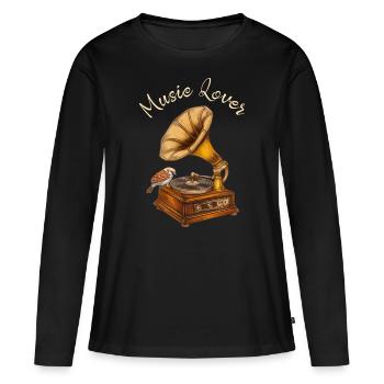 Vintage Gramophone Design – Chemise d’amoureux de la musique - T-shirt manches longues Premium bio Femme - noir - Devant - Julia (174cm)