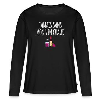 Jamais sans mon vin chaud - T-shirt manches longues Premium bio Femme - noir - Devant - Julia (174cm)