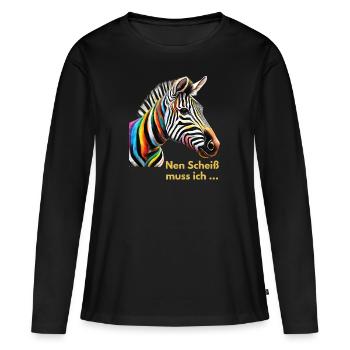Bunt wie ein Zebra – 'Nen Scheiß muss ich!' - Frauen Premium Bio Langarmshirt - Schwarz - Vorne - Julia (174cm)