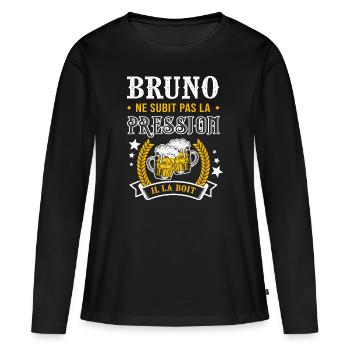 Bruno bière cadeau humour bruno - T-shirt manches longues Premium bio Femme - noir - Devant - Julia (174cm)