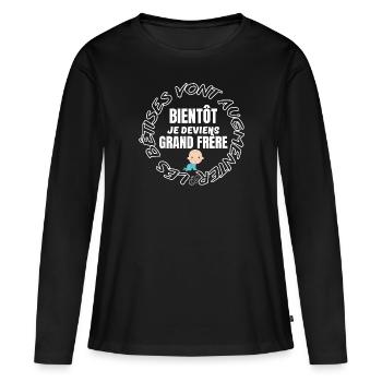 Bientôt grand frère humour futur frère - T-shirt manches longues Premium bio Femme - noir - Devant - Julia (174cm)