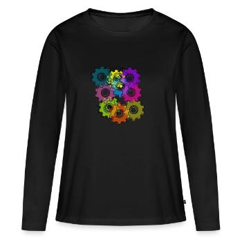 engrenage, engrenages, roues, coloré - T-shirt manches longues Premium bio Femme - noir - Devant - Julia (174cm)