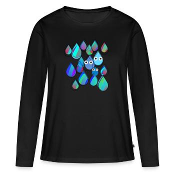 Pluie, Gouttes, Gouttes De Pluie, Coloré, Famille - T-shirt manches longues Premium bio Femme - noir - Devant - Julia (174cm)