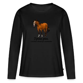 Mon cheval commande - T-shirt manches longues Premium bio Femme - noir - Devant - Julia (174cm)