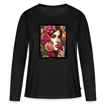 Boho Chic: Elegantes Design mit Floralkrone - Frauen Premium Bio Langarmshirt - Schwarz - Vorne - Julia (174cm)