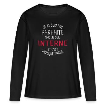 Pas parfaite mais interne - T-shirt manches longues Premium bio Femme - noir - Devant - Julia (174cm)