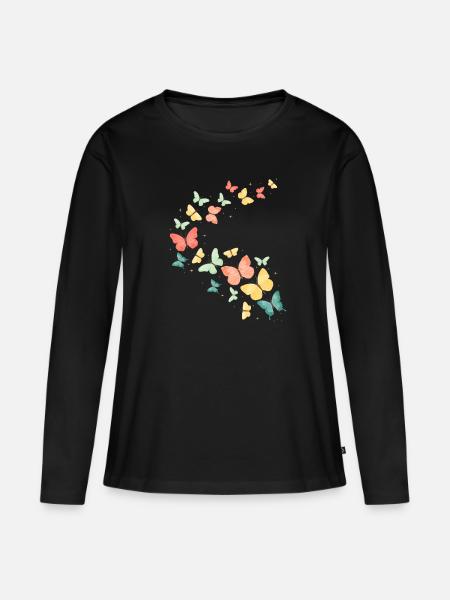 Bunter Schmetterling Schmetterlinge - Frauen Premium Bio Langarmshirt - Schwarz
