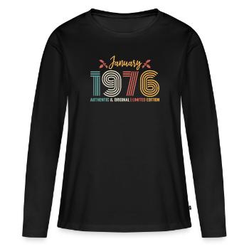 Januar 1976 Geburtstag Januar 1976 Retro - Frauen Premium Bio Langarmshirt - Schwarz - Vorne - Julia (174cm)