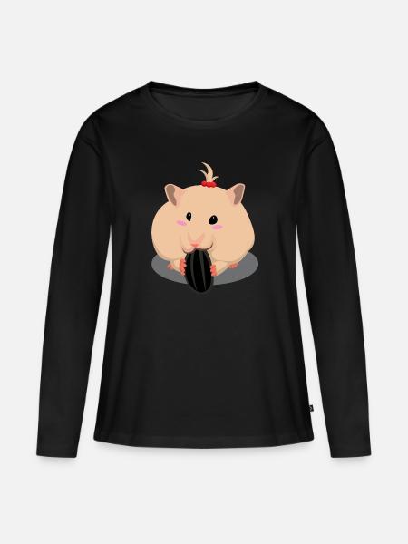 Cute light brown hamster eating - Women's Premium Organic Long Sleeve Shirt - black