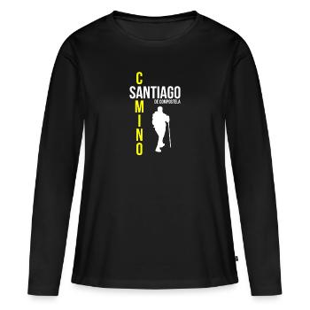 Camino de Santiago Pèlerins - T-shirt manches longues Premium bio Femme - noir - Devant - Julia (174cm)