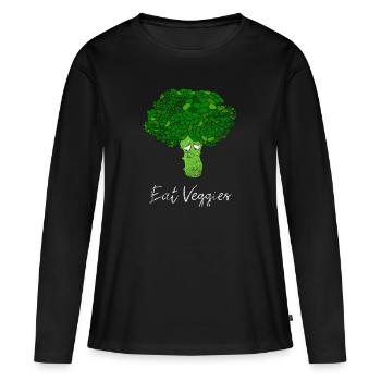Mangez des légumes brocoli légumes - T-shirt manches longues Premium bio Femme - noir - Devant - Julia (174cm)