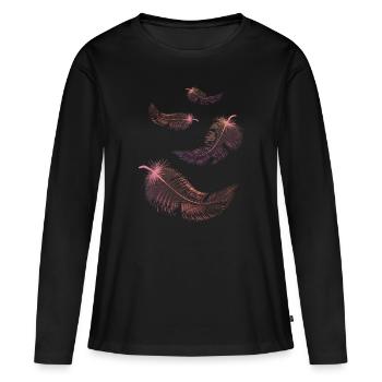 Plumes de couleurs rose et lilas - T-shirt manches longues Premium bio Femme - noir - Devant - Julia (174cm)