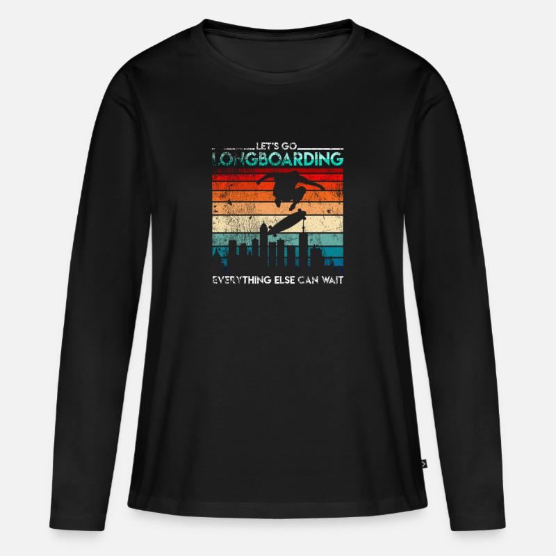 Retro Longboarder Longboard - Frauen Premium Bio Langarmshirt - Schwarz