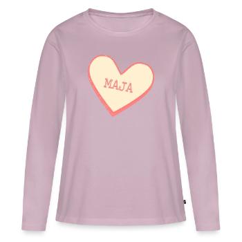 Maja Nom Prénom Pink Sugar Heart - T-shirt manches longues Premium bio Femme - rose poudré - Devant - Julia (174cm)