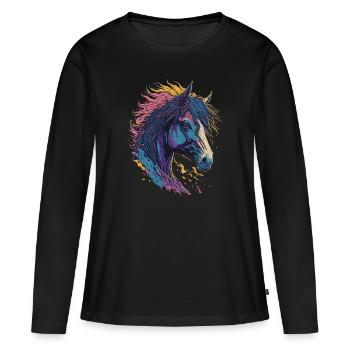 Pop Art Horse - Frauen Premium Bio Langarmshirt - Schwarz - Vorne - Julia (174cm)
