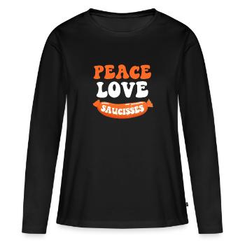 Peace Love Würstchen - Barbecue Humor Summer Dad - Frauen Premium Bio Langarmshirt - Schwarz - Vorne - Julia (174cm)