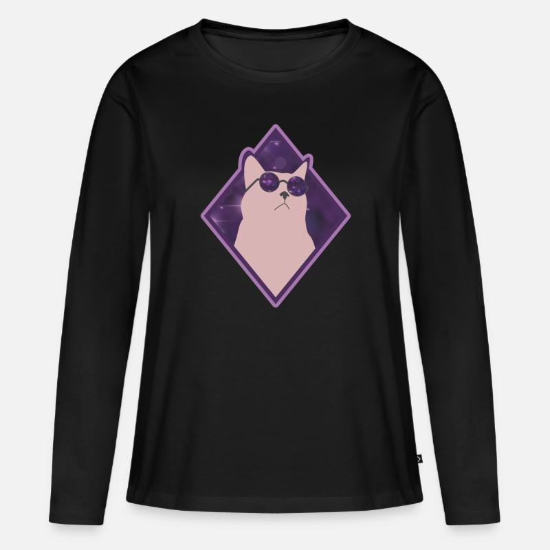 Galaxy Katze - Frauen Premium Bio Langarmshirt - Schwarz