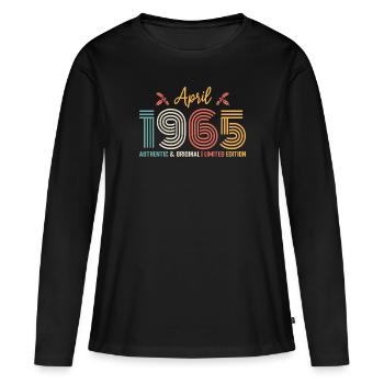 April 1965 Geburtstag April 1965 Retro - Frauen Premium Bio Langarmshirt - Schwarz - Vorne - Julia (174cm)