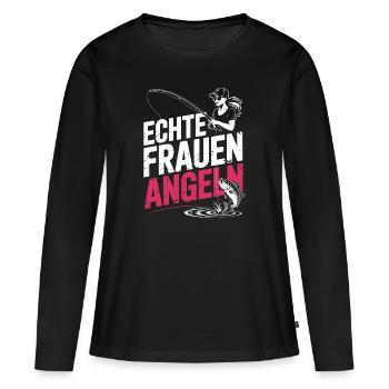 Echte Frauen angeln – Angelshirt für Frauen - Frauen Premium Bio Langarmshirt - Schwarz - Vorne - Julia (174cm)