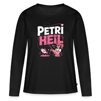 Petri Heil – Angelshirt für Frauen mit Herz - Frauen Premium Bio Langarmshirt - Schwarz - Vorne - Julia (174cm)