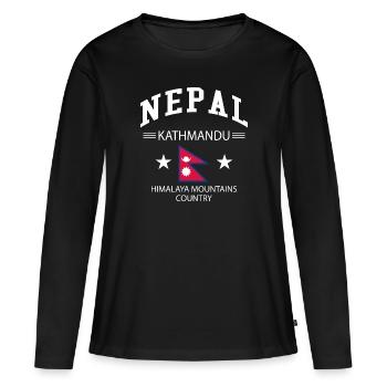 Népal - T-shirt manches longues Premium bio Femme - noir - Devant - Julia (174cm)