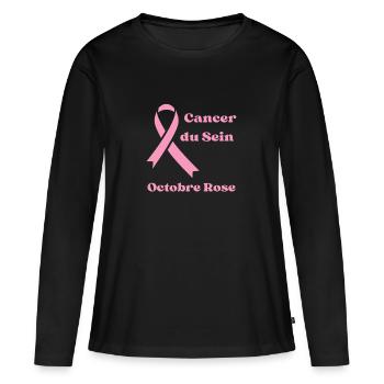 octobre rose cancer du sein - T-shirt manches longues Premium bio Femme - noir - Devant - Julia (174cm)