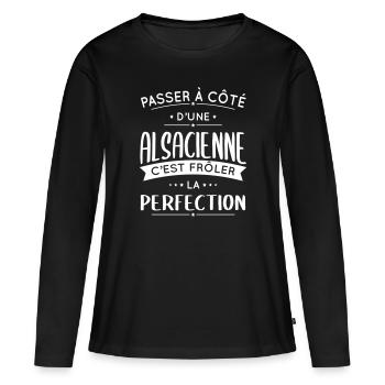 Alsacienne - Frôler la perfection - Alsace - T-shirt manches longues Premium bio Femme - noir - Devant - Julia (174cm)