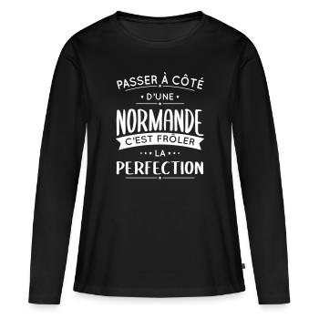 Normande - Frôler la perfection - Normandie - T-shirt manches longues Premium bio Femme - noir - Devant - Julia (174cm)