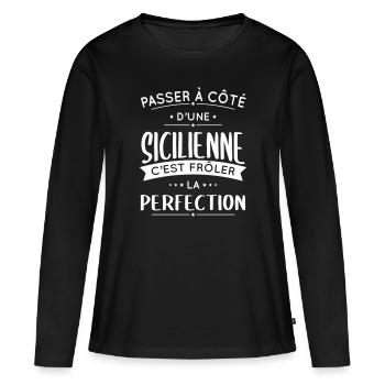 Sicilienne - Frôler la perfection - Sicile - T-shirt manches longues Premium bio Femme - noir - Devant - Julia (174cm)