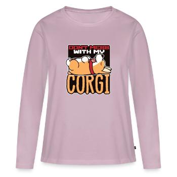 Ne jouez pas avec mon Corgi - T-shirt manches longues Premium bio Femme - rose poudré - Devant - Julia (174cm)