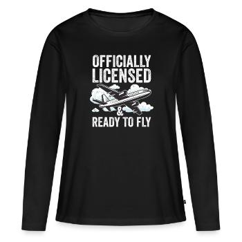 Airplane Flight License Pilot License - Women's Premium Organic Long Sleeve Shirt - black - Front - Julia (174cm)