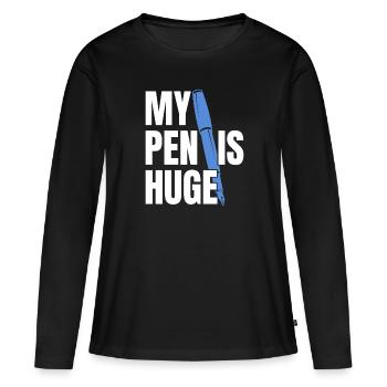 Mein Stift ist riesig - Frauen Premium Bio Langarmshirt - Schwarz - Vorne - Julia (174cm)