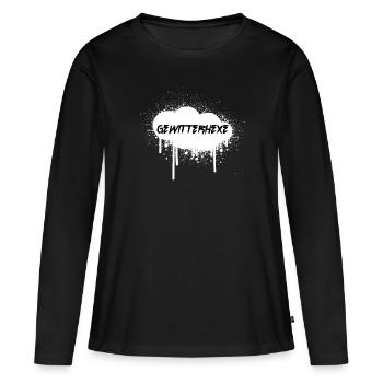 Gewitterhexe Graffiti Schriftzug in Gewitterwolke - Frauen Premium Bio Langarmshirt - Schwarz - Vorne - Julia (174cm)