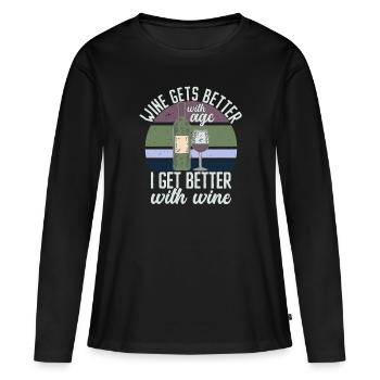 Le vin s’améliore avec l’âge Toast au vin - T-shirt manches longues Premium bio Femme - noir - Devant - Julia (174cm)