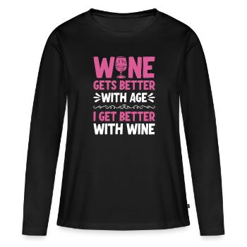 Le vin s’améliore avec l’âge Toast au vin - T-shirt manches longues Premium bio Femme - noir - Devant - Julia (174cm)