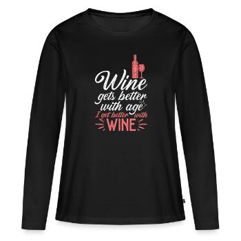 Le vin s’améliore avec l’âge Toast au vin - T-shirt manches longues Premium bio Femme - noir - Devant - Julia (174cm)