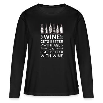 Le vin s’améliore avec l’âge Toast au vin - T-shirt manches longues Premium bio Femme - noir - Devant - Julia (174cm)