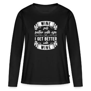 Le vin s’améliore avec l’âge Toast au vin - T-shirt manches longues Premium bio Femme - noir - Devant - Julia (174cm)
