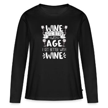 Le vin s’améliore avec l’âge Toast au vin - T-shirt manches longues Premium bio Femme - noir - Devant - Julia (174cm)