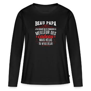 Beau Papa Beau Père - T-shirt manches longues Premium bio Femme - noir - Devant - Julia (174cm)