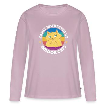 Facilement distrait par les chats d’intérieur - T-shirt manches longues Premium bio Femme - rose poudré - Devant - Julia (174cm)